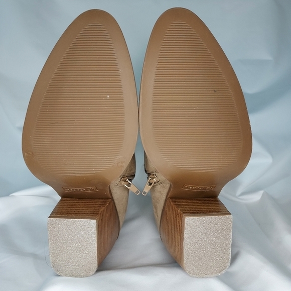 Madden Girl ankle boots Klicck Klick suede taupe tan block heel pointed toe 10 - Picture 8 of 9